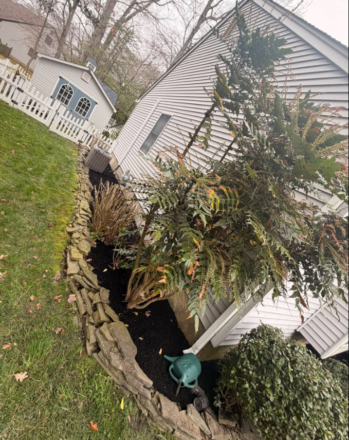 Natural stone border with ornamental plantings
